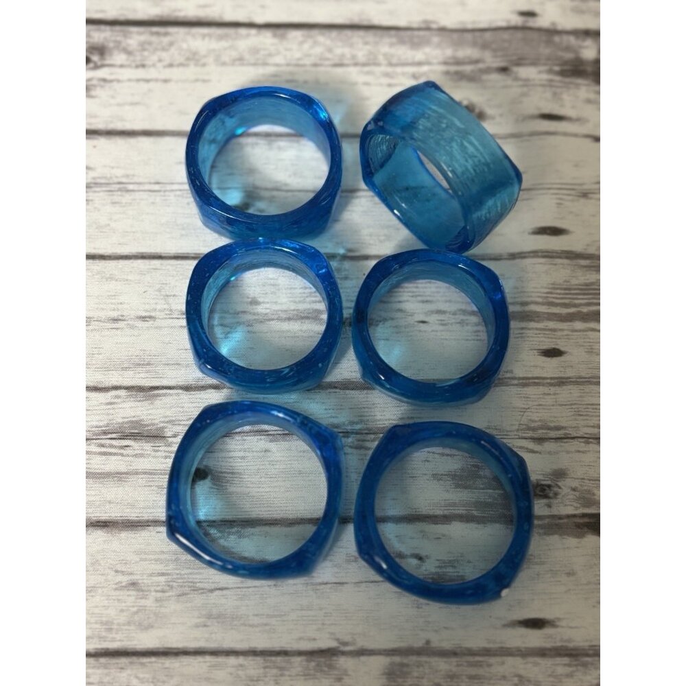Ocean Blue‎ Art Glass Napkin Rings Holders Set of 6 Dining Table Setting